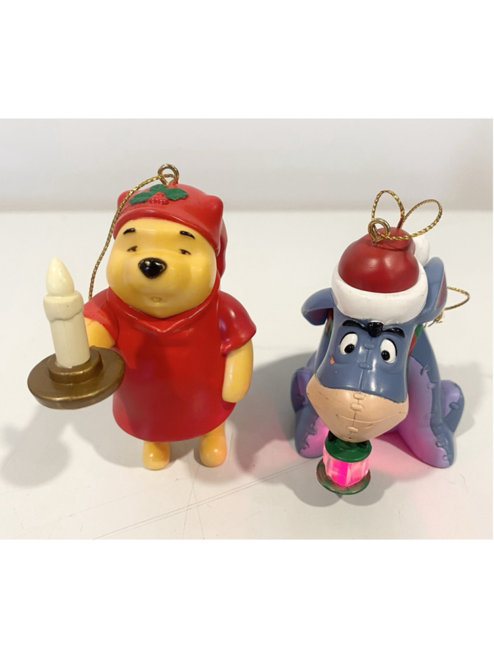 Disney Winnie the Pooh Eeyore Light Up Christmas Ornaments Vintage Set of 2